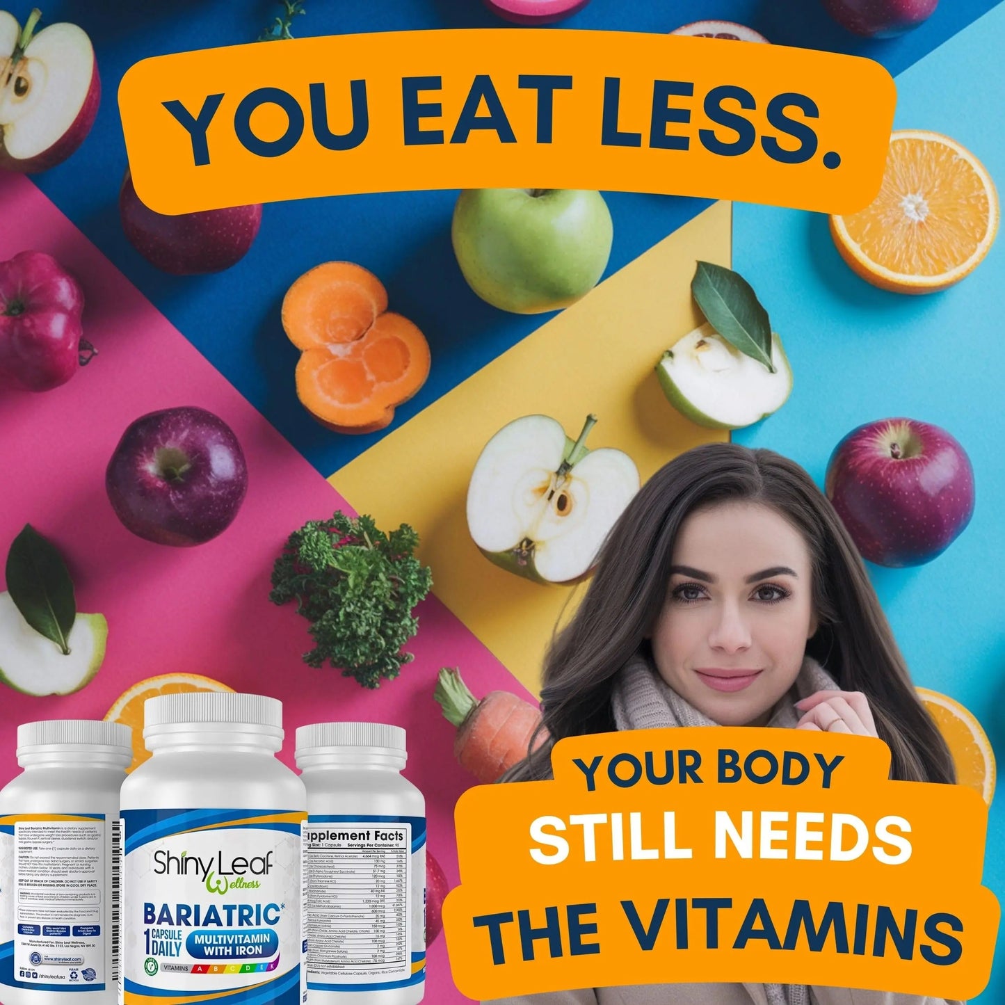 Bariatric Multivitamin with Iron One Capsule Per Day and CoQ10 100mg Supplement for Brain Health and Energy Management Shiny Leaf