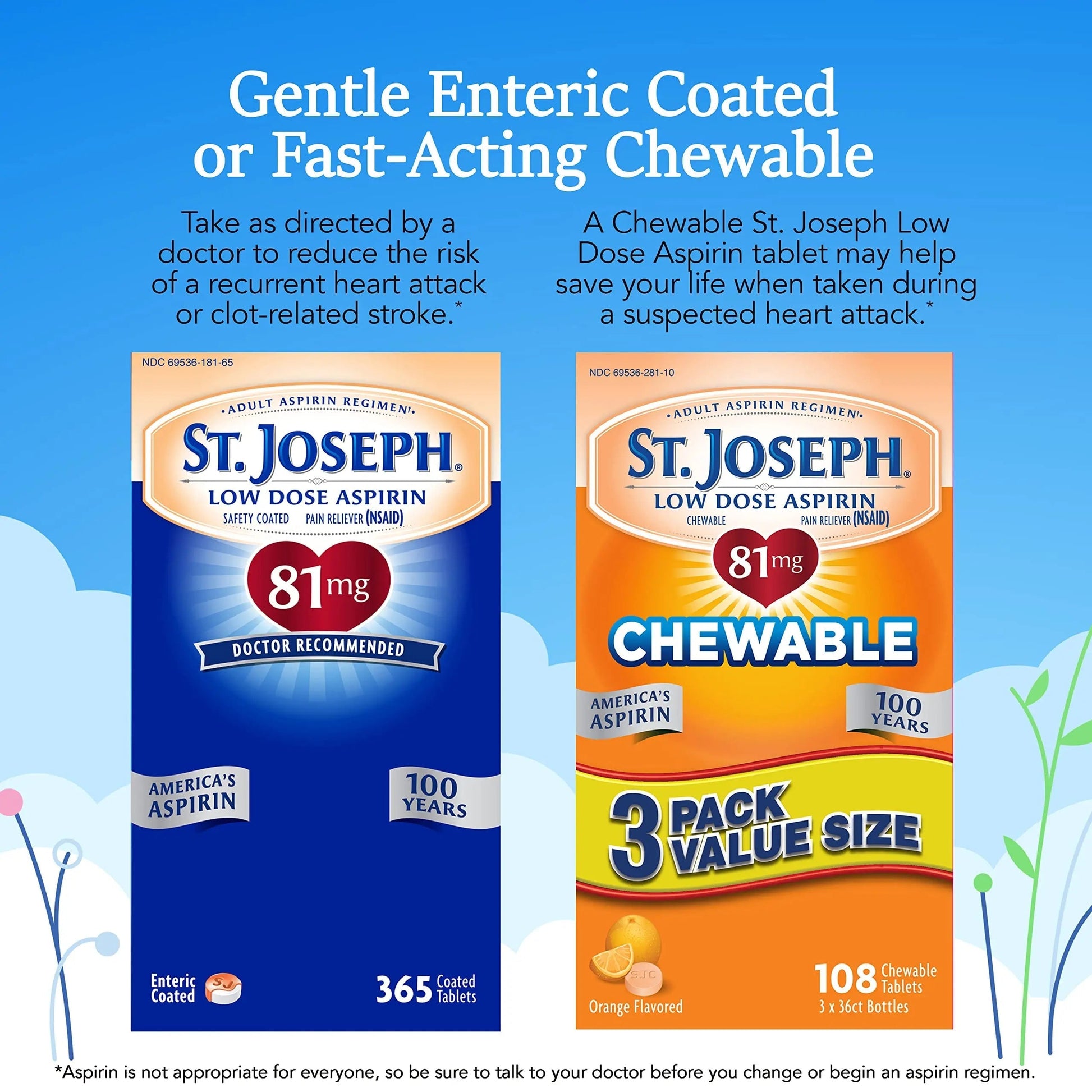 St. Joseph Aspirin Pain Reliever (NSAID) 81mg, Enteric Safety Coated, Adult Low Dose Aspirin, 365 ct (1 Year Supply, Packaging May Vary) St. JosephBuy Supplements Australia