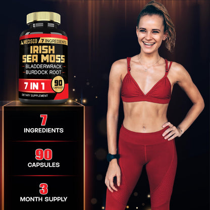 7in1 Irish Sea Moss Capsules 6750 Mg with Organic Bladderwrack & Burdock Root, Turmeric, Apple Cider Vinegar - Raw Seamos Pills for Hair, Skin, Thyroid Healths - 90 Caps for 3-Month Supply MeciscoBuy Supplements Australia