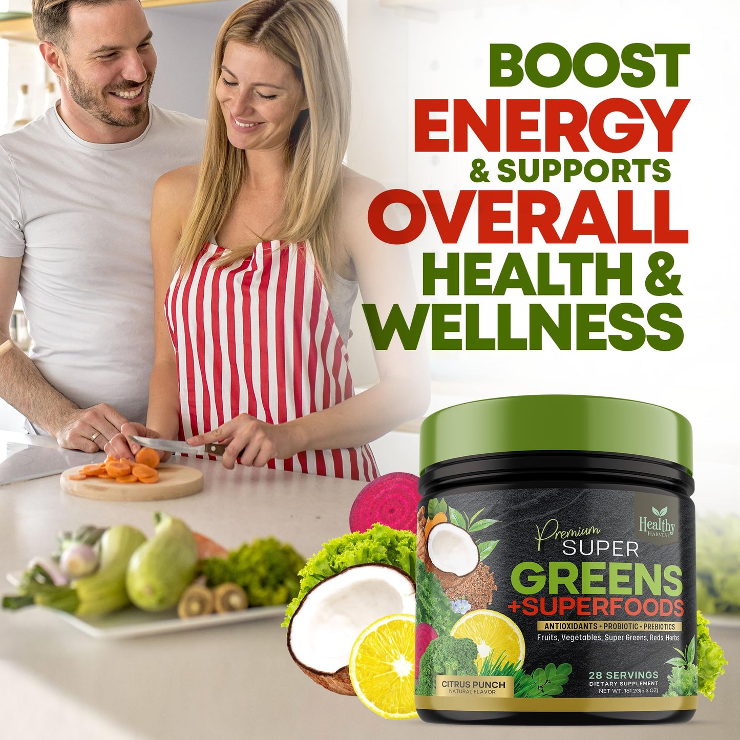 Greens Powder Superfood Supplement - Super Green Reds Smoothie Mix Blend with Spirulina Healthy Harvest NutritionBuy Supplements Australia