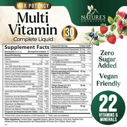 Liquid Multivitamin - Sugar Free Daily Multi Vitamin for Women, Men & Kids, Vitamins A, C, D, B-12, Biotin & Zinc - Supports Faster Hair Growth Nature's Nutrition