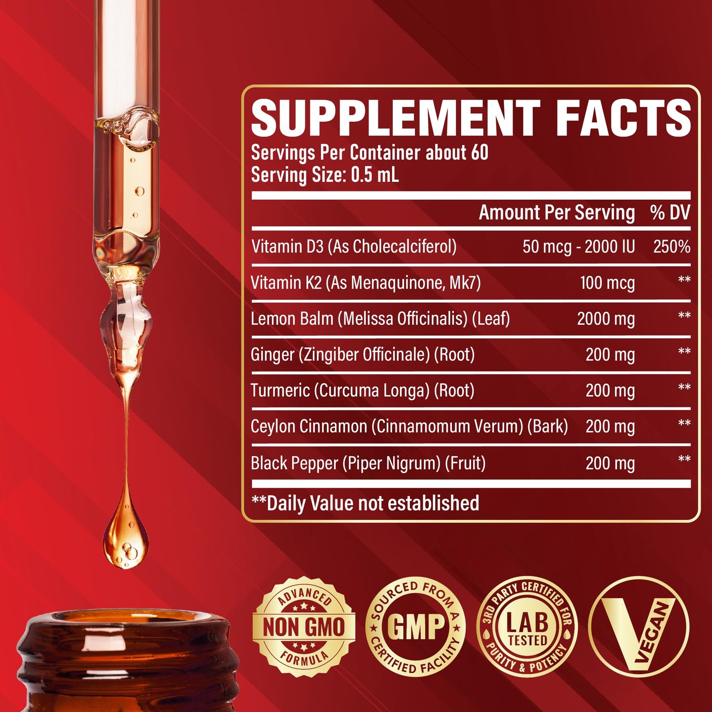 Satoomi 7in1 Lemon Balm Tincture with Vitamin D3, Vitamin K2, Ginger Root, Turmeric, Ceylon Cinnamon and Black Pepper - 1 FL Oz - 60 Day Supply SatoomiBuy Supplements Australia