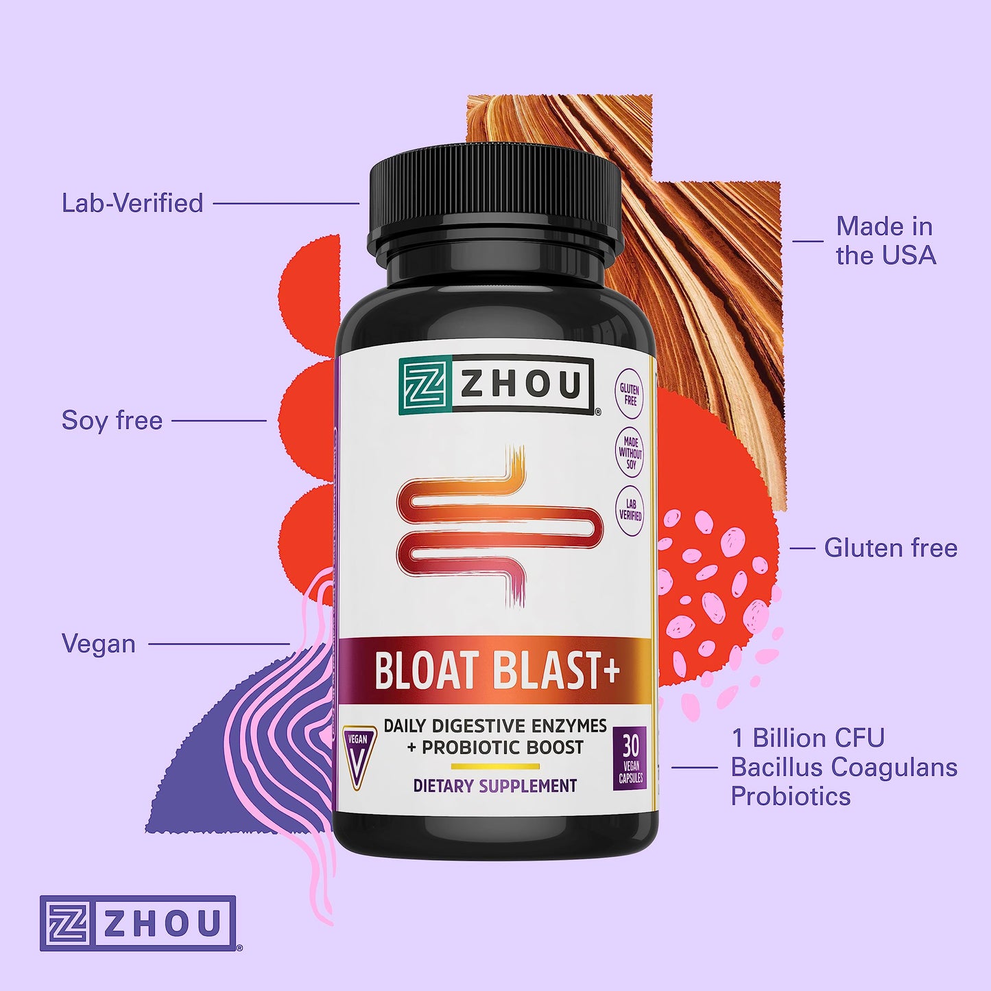 Zhou Nutrition Bloat Blast+ Digestive Enzymes with Probiotics, Bloating Relief for Women Zhou NutritionBuy Supplements Australia