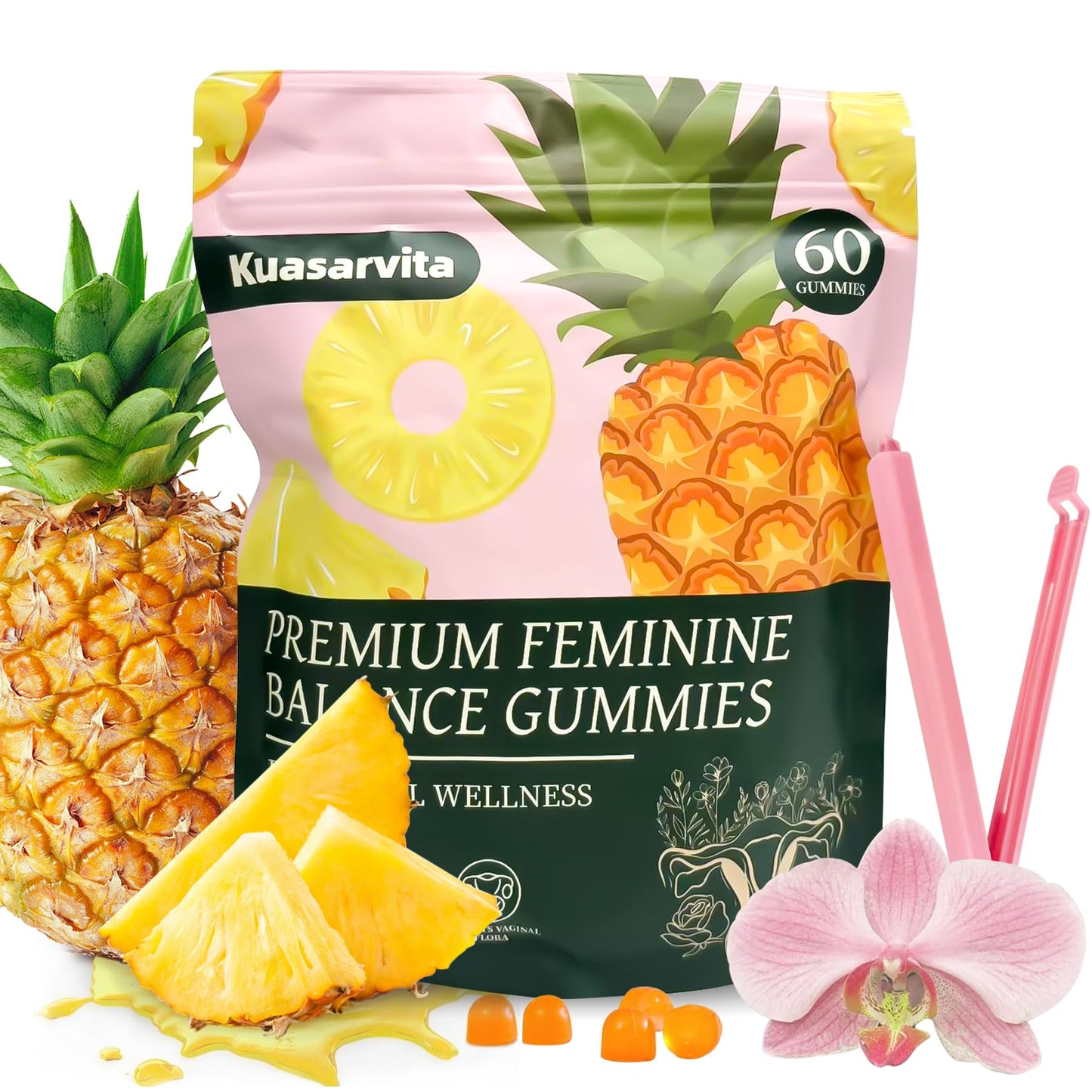 Kuasarvita Peeshlita Women’s Vaginal Probiotics Gummies – pH Balance Support + Feminine Wellness & Comfort, Pineapple Flavor, Natural Probiotic Blend – 60 Gummies KuasarvitaBuy Supplements Australia