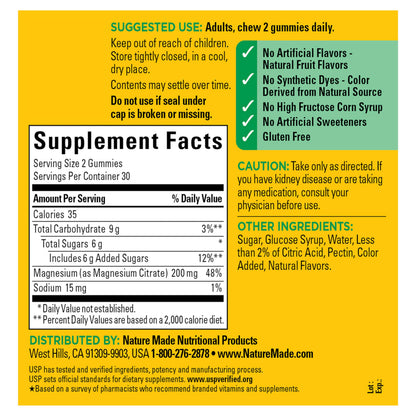 Nature Made High Absorption Magnesium Citrate 200 mg per serving, Magnesium Supplement for Muscle, Nerve, Bone and Heart Support