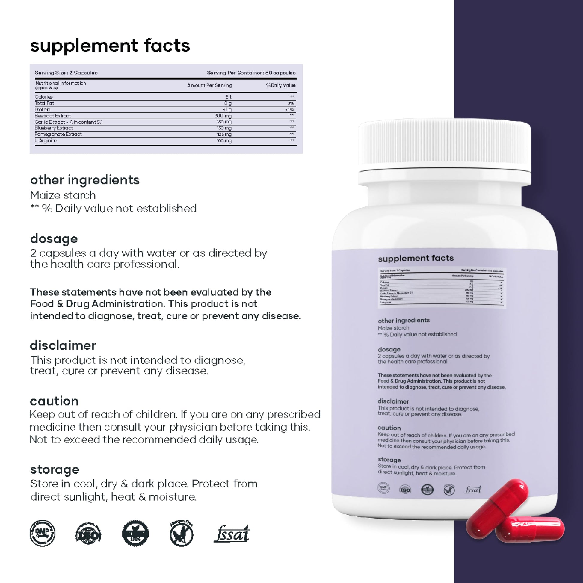 MarsbyGHC Natural Beetroot Capsules | with Garlic, Blueberry, Pomegranate & L-Arginine | Plant-Based Supplement | Pack of 1 mars by GHCBuy Supplements Australia