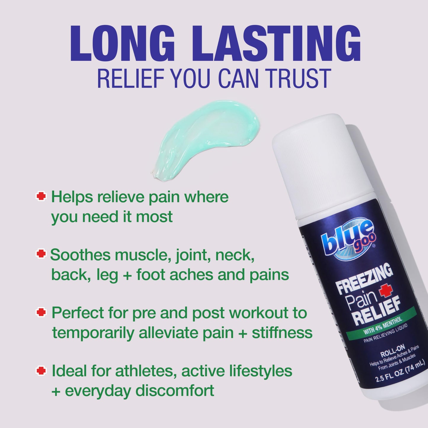 Blue Goo Pain Relieving Menthol Roll On – for Back, Neck, Muscle and Joint Pain, Sprains and Strains, Fast-Acting Soothing Cooling Pain Relief Liquid with 4% Menthol, 2.5 oz (3 Pack) Blue GooBuy Supplements Australia