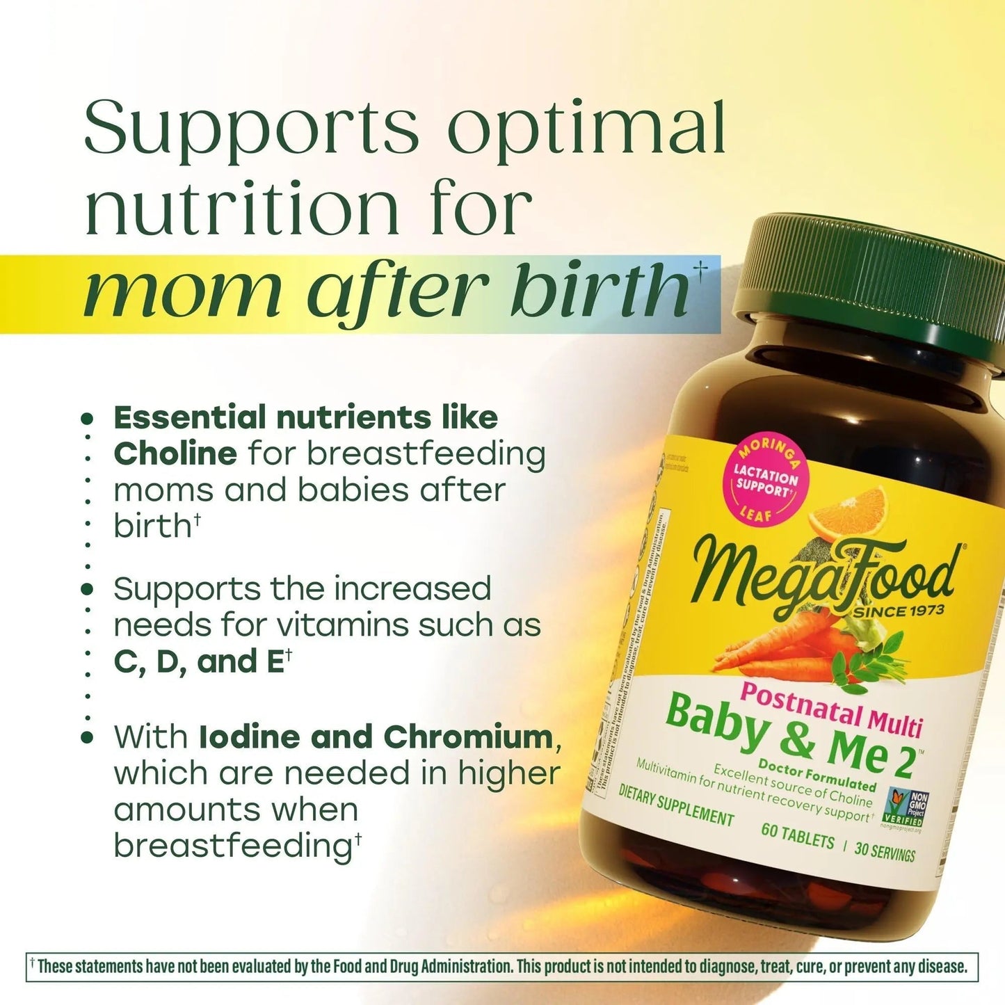 MegaFood Baby & Me 2 Postnatal Vitamins for Women Breastfeeding with Folate (Folic Acid Natural Form), Choline, Iodine, Vitamin D MegaFoodBuy Supplements Australia
