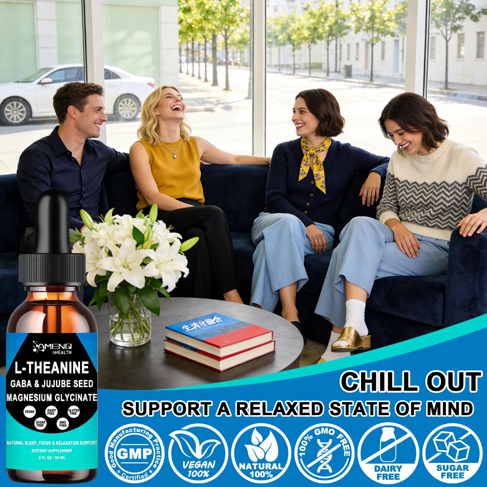L Theanine Liquid Drops - Double Strength L-Theanine 200mg for Adults & Kids, Fast Absorption Gaba L-Theanine Supplements w. Magnesium & Jujube Seed for Nerve & Sleep, Relaxation & Mood Support丨Vegan AMENQ hHEALTHBuy Supplements Australia