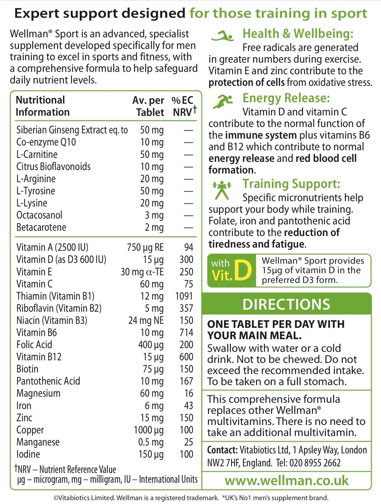 Vitabiotics Wellman Sport Tablets, 30 Tablets Wellman Vitabiotics