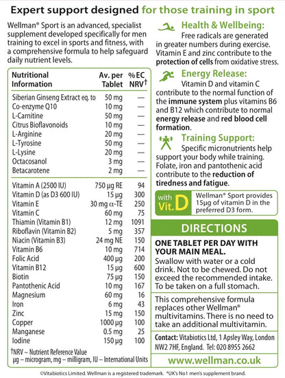 Vitabiotics Wellman Sport Tablets, 30 Tablets Wellman Vitabiotics