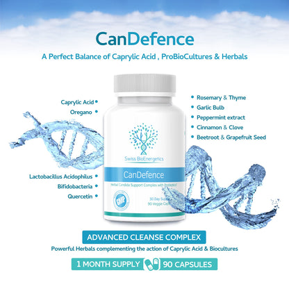 CanDefence - Candida Cleanse Ultimate Extra Strength All-in-ONE Formulation with Caprylic Acid, Probiotics and a synergistic Balance of 11 Different Botanicals - 90 Capsules swiss bioenergeticsBuy Supplements Australia