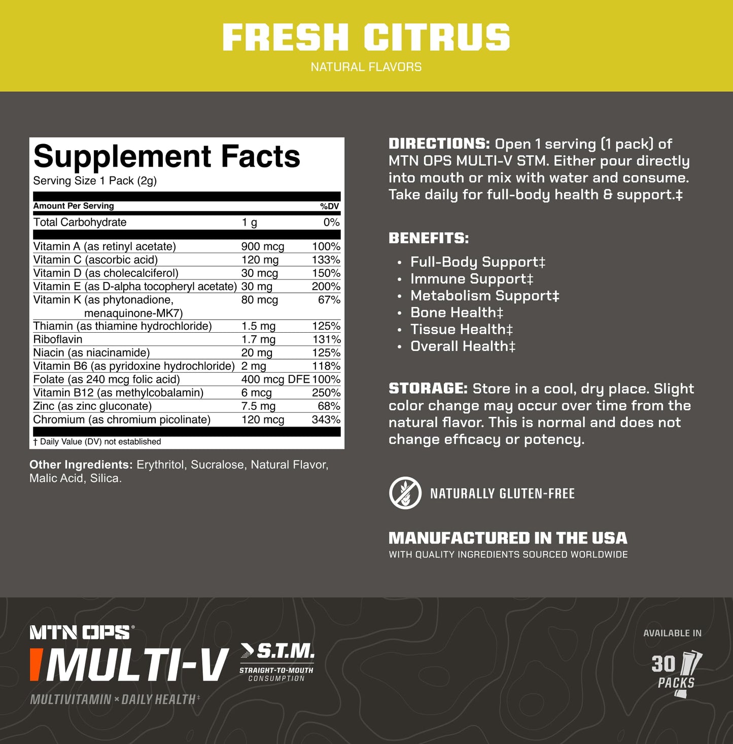 MTN OPS Multi‑V STM On‑the‑Go Daily Multivitamin for Men, Women & Kids – Straight‑to‑Mouth Vitamin C D3 B Zinc Packs – Gluten Free, Natural Flavors, 30 Servings MTN OPSBuy Supplements Australia