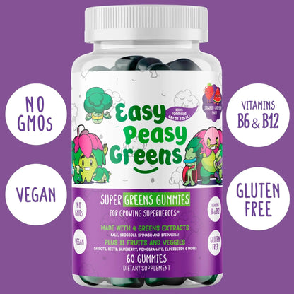 EasyPeasyGreens Daily Veggie Gummies for Kids - 60 Greens Gummies - Helps Picky Eaters Get Their Veggies in EASY PEASY GREENSBuy Supplements Australia