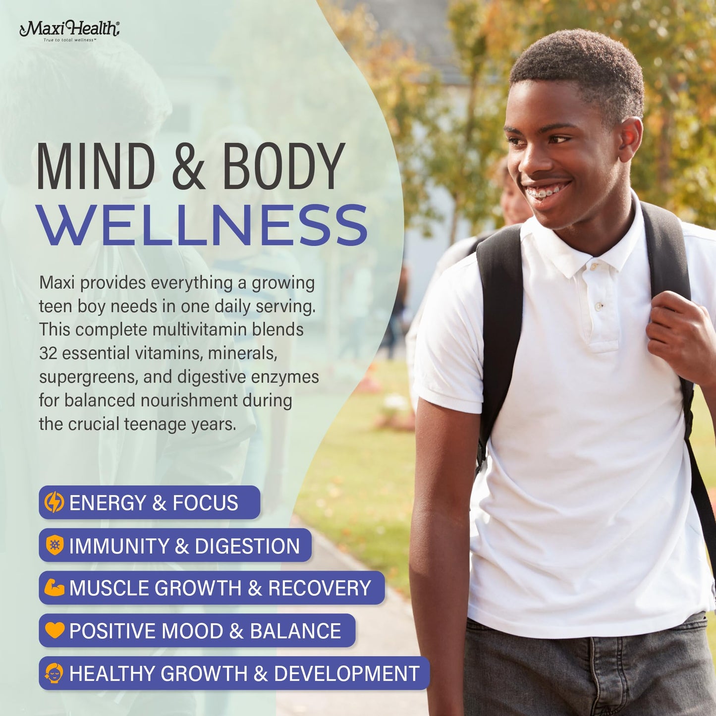 Teen Vitamins for Boys 12-17 - Teen Multivitamin Supreme with D3, Iron, Calcium, Biotin, Digestive Enzymes Maxi HealthBuy Supplements Australia