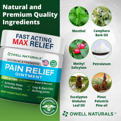 OWELL NATURALS Pain Relief Ointment Deep Penetrating Fast Acting Formula for Arthritis, Joint & Muscle Discomfort, Stiffness, Long-Lasting Soothing Balm, 3.5 oz Owell NaturalsBuy Supplements Australia
