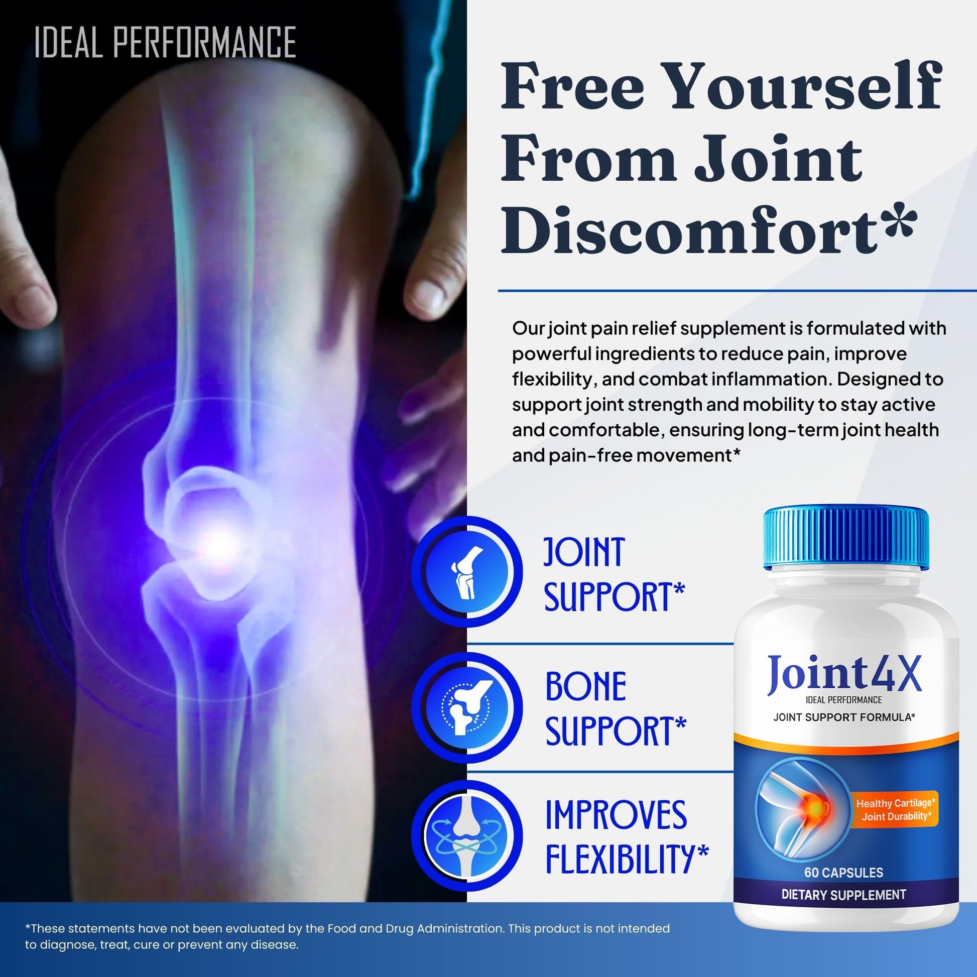 IDEAL PERFORMANCE Joint4X Joint Support Capsules, Official Joint-4X Supplement Pills, All-Natural Formula to Fortify Bones and Bolster Flexibility - Maximum Strength, Joint 4X Pills Reviews (2 Pack) IDEAL PERFORMANCEBuy Supplements Australia