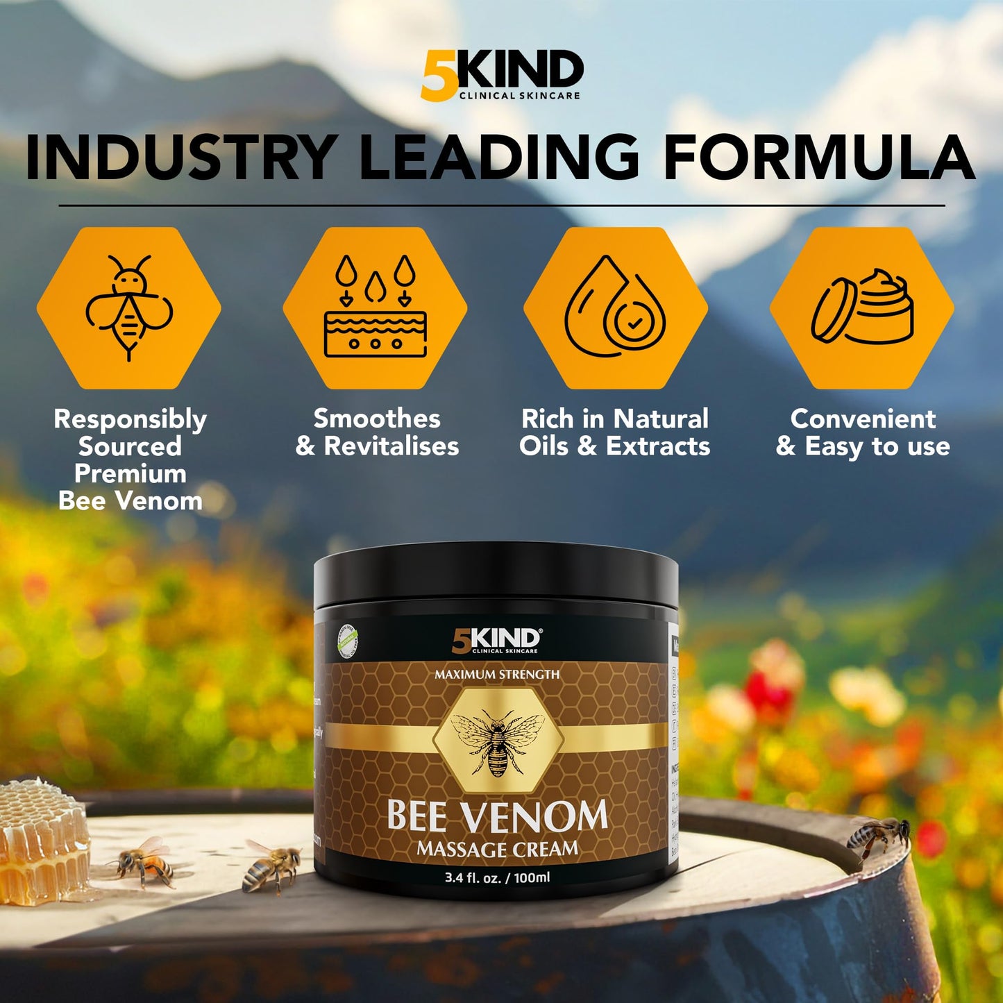 5kind Maximum Strength Bee Venom Cream - Naturally Massage Joints & Muscles, Lower Back, Knee, Neck, Shoulder, Hip & Feet - Responsibly Sourced Premium Bee Venom Cream 3.4 Fl Oz 5kind clinical skincareBuy Supplements Australia