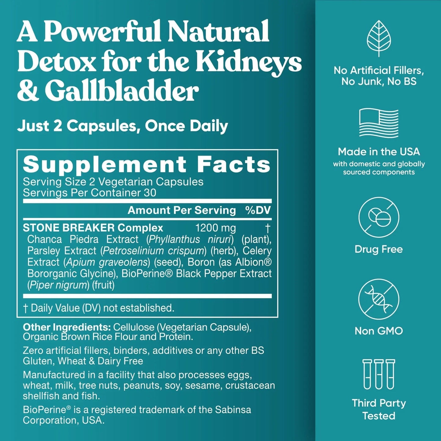Chanca Piedra Stone Breaker - The Original Stone Breaking Formula with Celery Seed & Parsley - Supports Kidney, Gallbladder & Urinary Tract Cleansing to Help Flush Impurities - 60 Vegetarian Capsules Eu NaturalBuy Supplements Australia