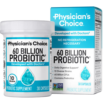 Physician's CHOICE Probiotics 60 Billion CFU - 10 Strains + Organic Prebiotics - Immune, Digestive & Gut Health - Supports Occasional Constipation