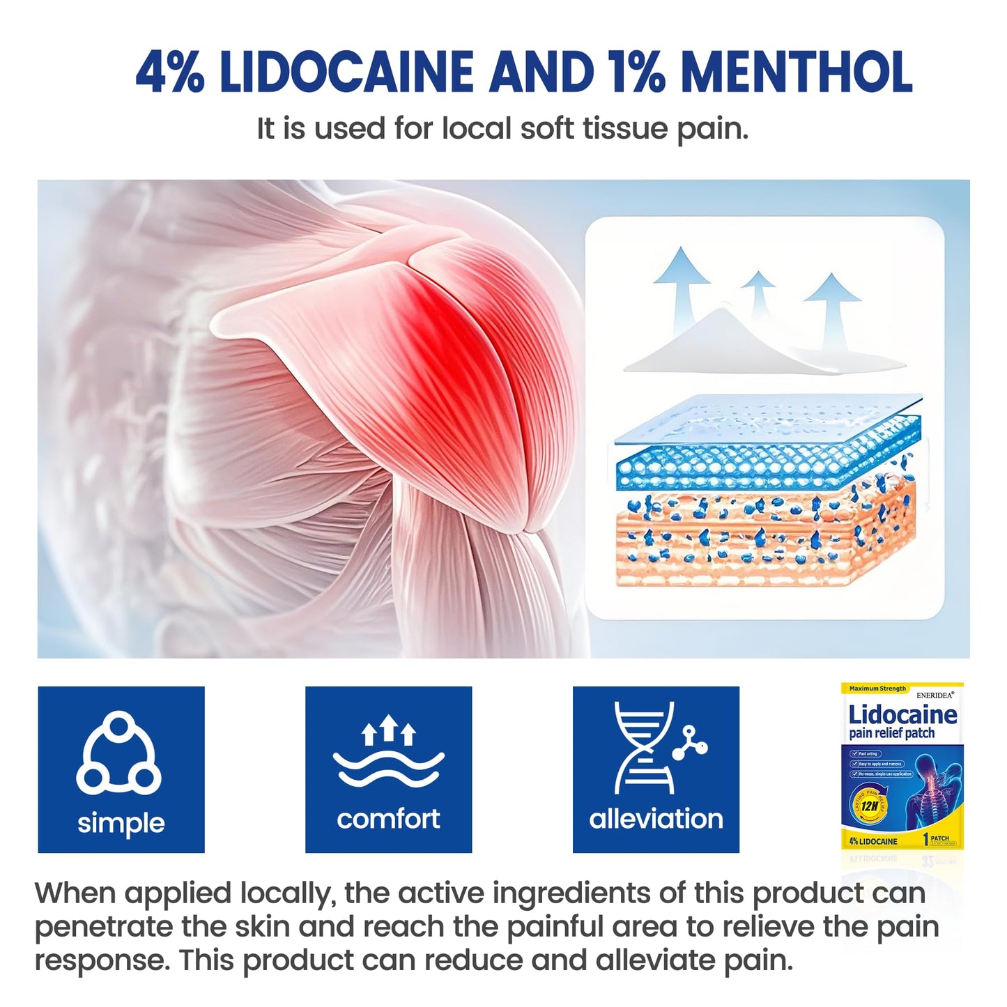 ENERIDEA Lidocaine Gel Pain Relief Patch for Sensitive Skin - Breathable & Hypoallergenic, Flexible Adhesion for Daily Muscle & Joint Comfort - 12 Hour Pain Relief (32 Patches) ENERIDEABuy Supplements Australia