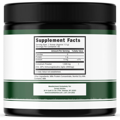 Colostrum Supplement Powder 90g (60 Servings of 1.5g Pure Bovine Colostrum Std. to Contain 20% IgG Immunoglobulins) Grass Fed Powder - No Fillers, Third Party Tested, Unflavored & Non-GMO DORADO NUTRITIONBuy Supplements Australia