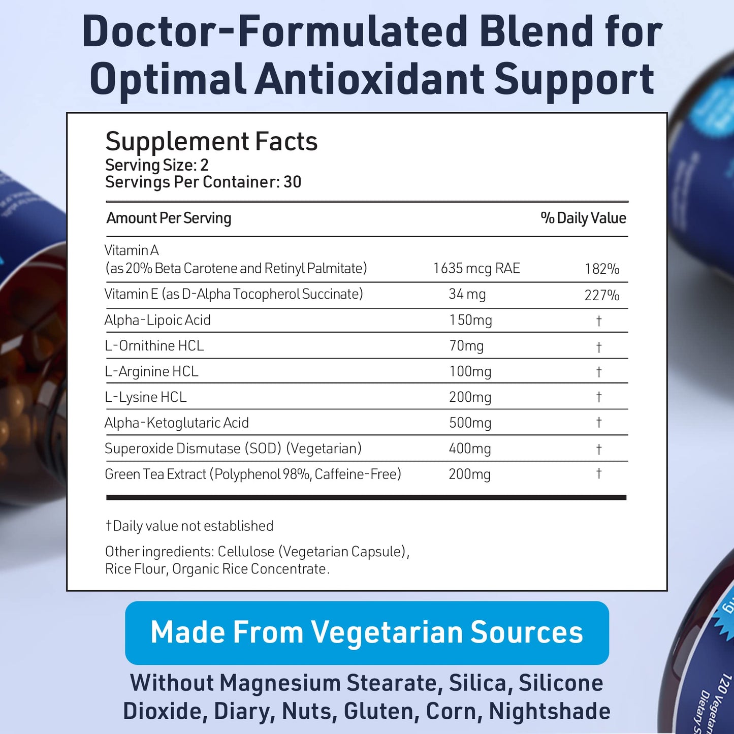 SOD Antioxidants Complex Healthy Aging Supplement - 400mg of Superoxide Dismutase - Alpha Lipoic Acid - L-Arginine -Lysine - AKG - Vitamin A - Vitamin E for Immune Support-60 Capsules AgeImmuneBuy Supplements Australia