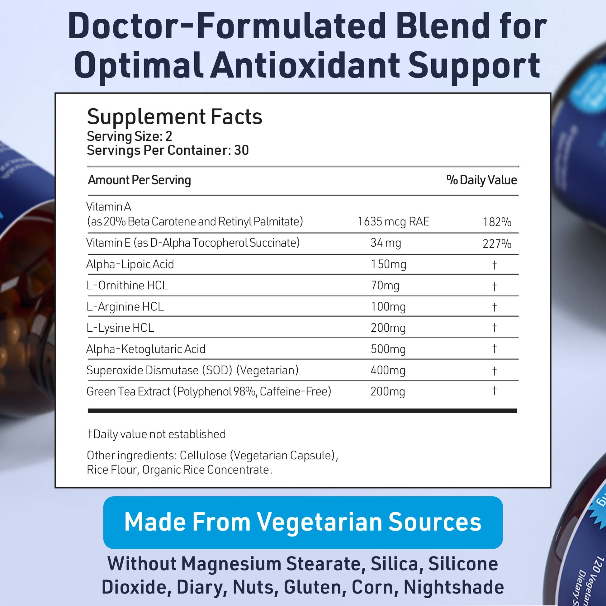 SOD Antioxidants Complex Healthy Aging Supplement - 400mg of Superoxide Dismutase - Alpha Lipoic Acid - L-Arginine -Lysine - AKG - Vitamin A - Vitamin E for Immune Support-60 Capsules AgeImmuneBuy Supplements Australia