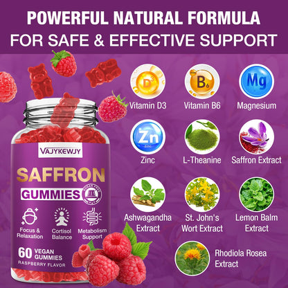 VAJYKEWJY Saffron Gummies (88.5 mg) with Magnesium — Enhanced with St. John’s Wort, Rhodiola, Ashwagandha & Vitamins B6, B12, D3 for Mood & Focus Support — 120 Count VAJYKEWJYBuy Supplements Australia