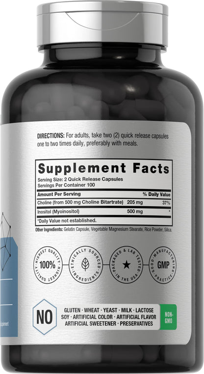 Choline Inositol 1000mg Supplement | 200 Capsules | Non-GMO, Gluten Free | by Horbaach HorbäachBuy Supplements Australia