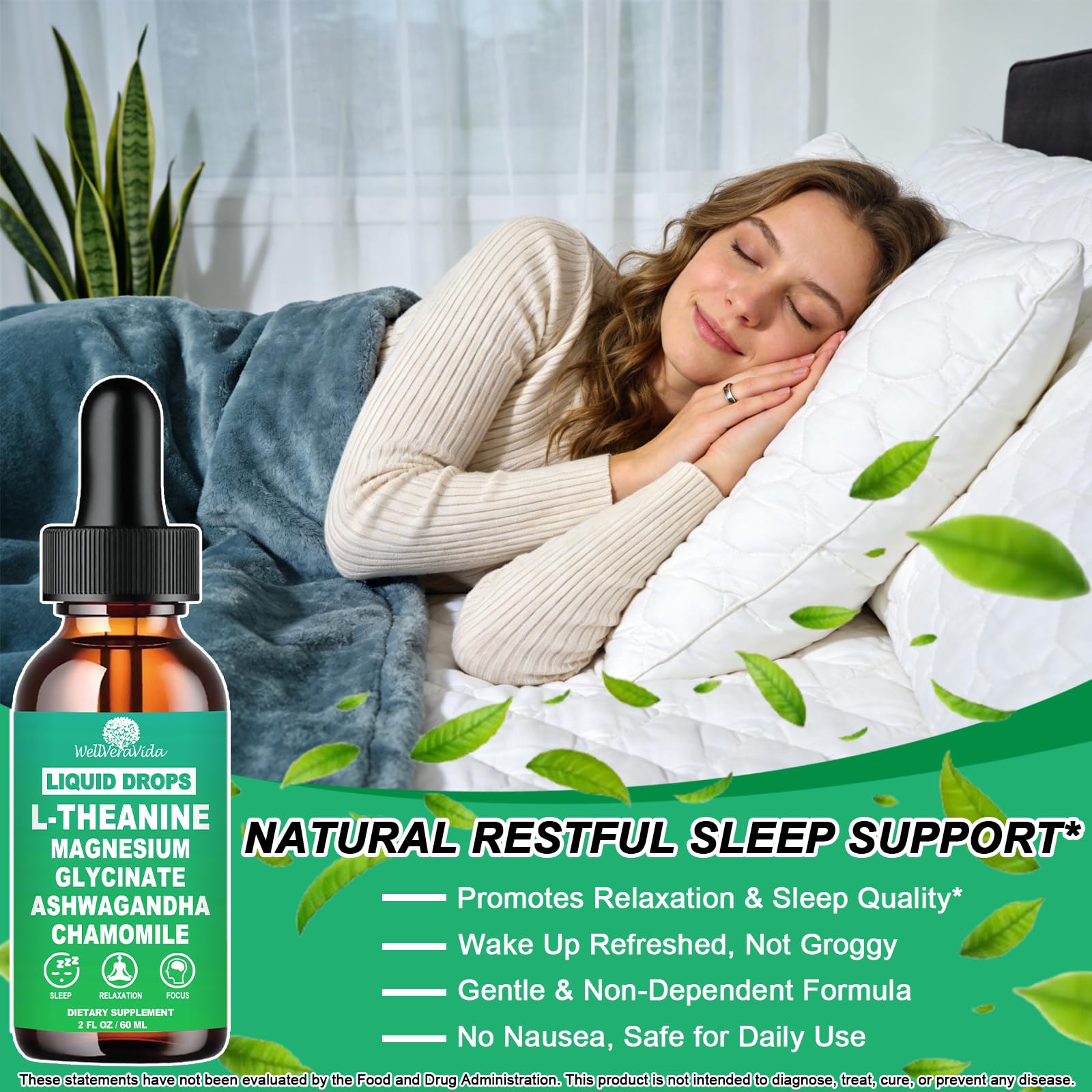 L theanine Liquid Drops, Theanine Supplement With Magnesium Glycinate & Ashwagandha for Sleep, Relaxation & Focus Support, High Absorption Liquid L Theanine 200mg for Adults & Kids丨Vegan, Non-GMO, 2oz WellVeraVidaBuy Supplements Australia