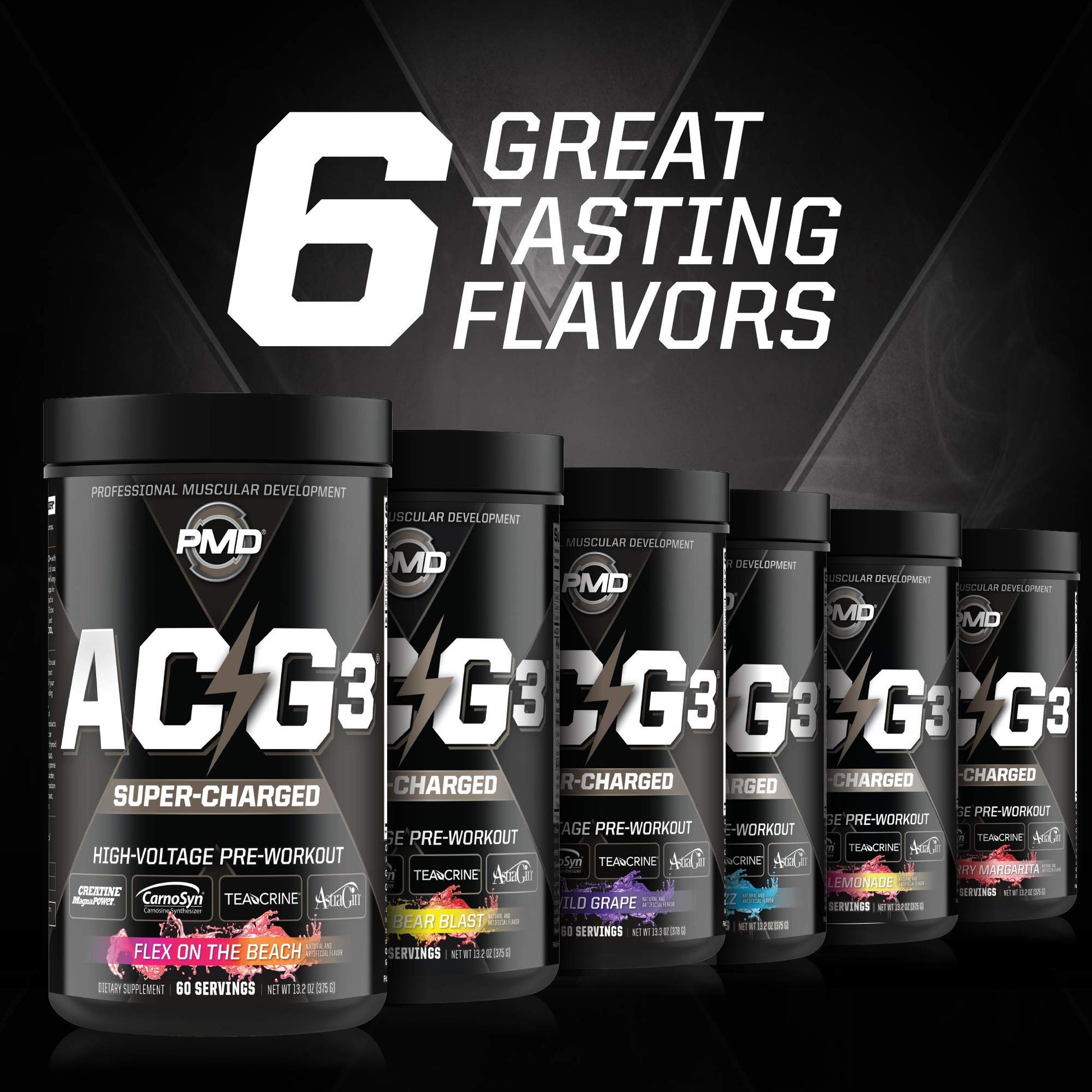 PMD Sports ACG3 Supercharged - Pre Workout - Powerful Strength, High Energy, Maximize Mental Focus, Endurance, Optimum Workout Performance For Men and Women - Flex On The Beach (60 Servings)