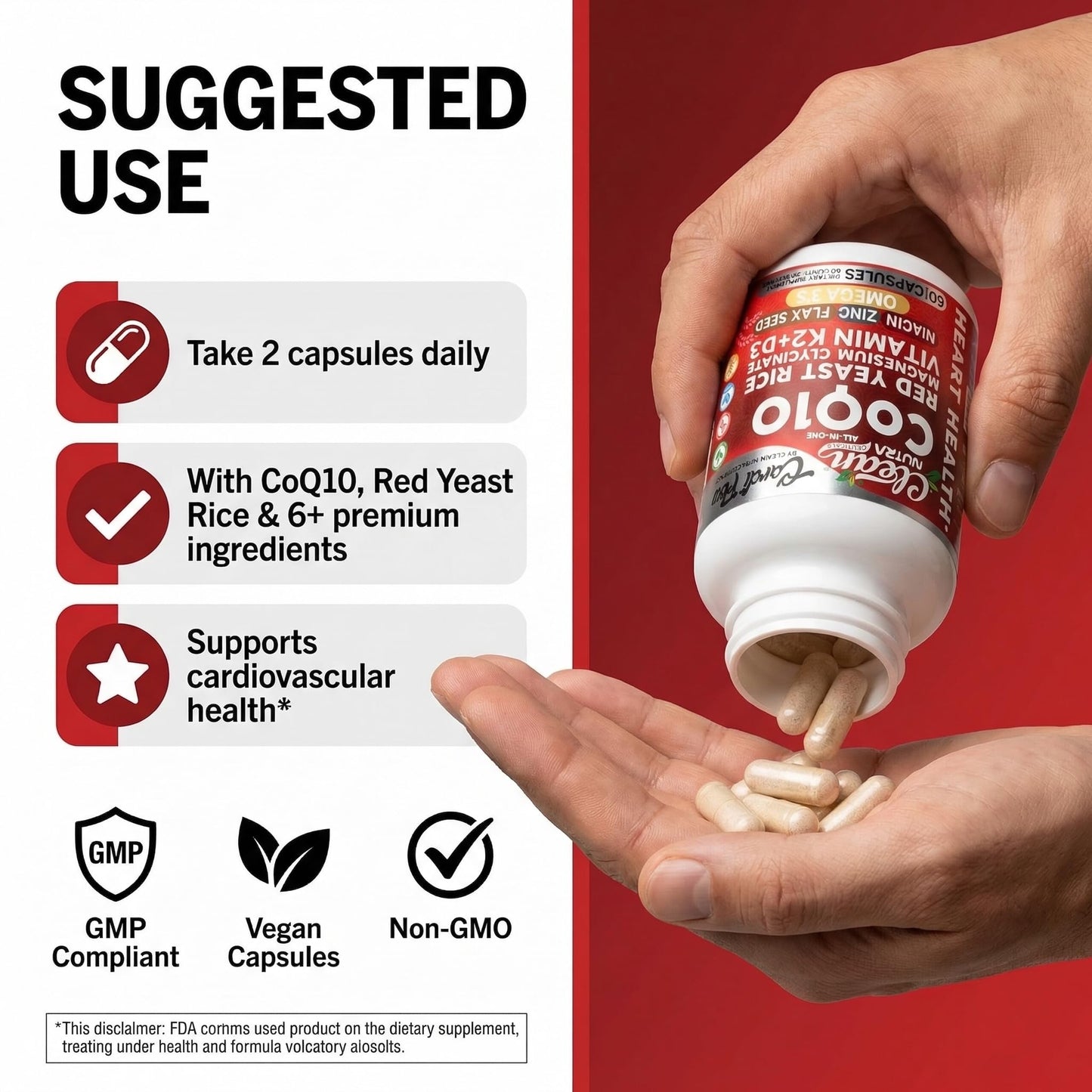 Clean Nutra CoQ10 Red Yeast Rice Magnesium Glycinate Vitamin K2 D3 Niacin Zinc Flax Seed Omega 3 Capsules 60 Count All in One Formula Premium Ingredients Dietary Supplement Clean NutraceuticalsBuy Supplements Australia