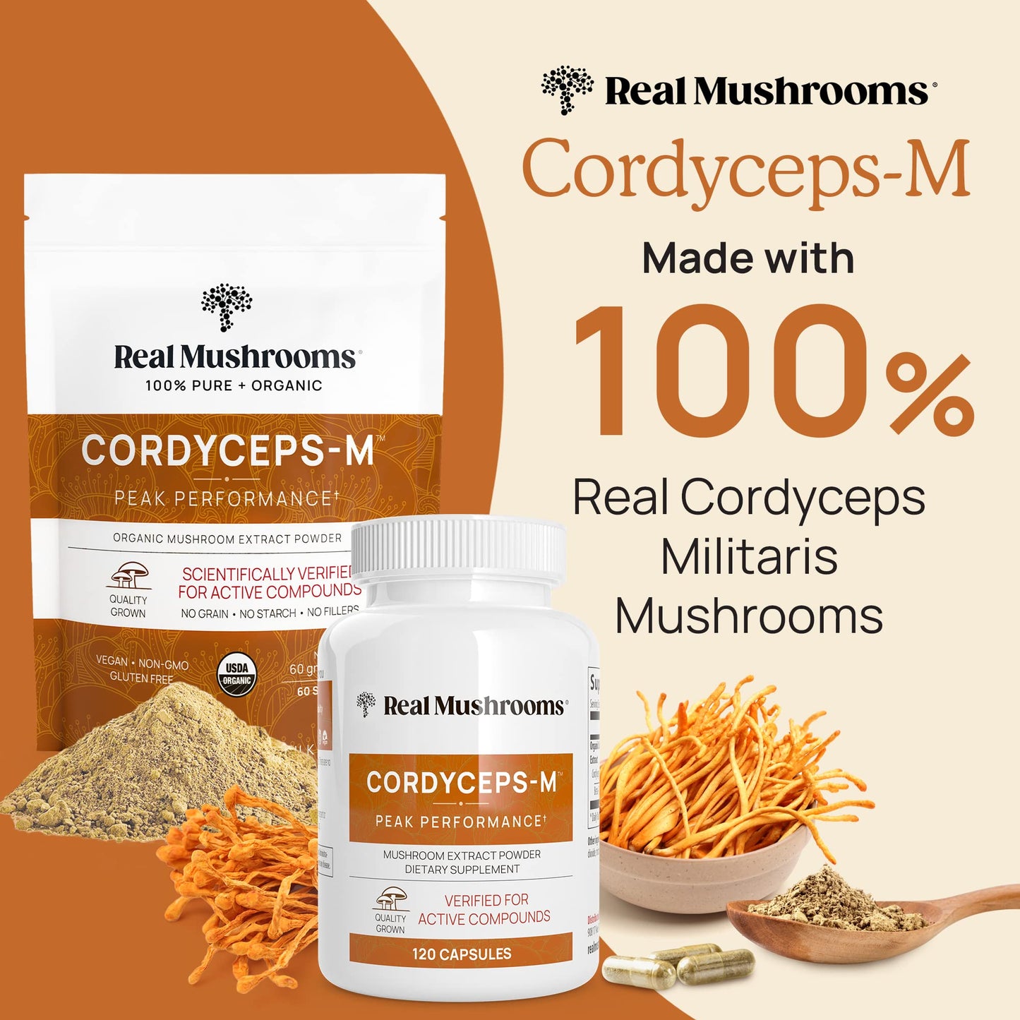Real Mushrooms Cordyceps Capsules - Performance Mushroom Extract Supplement Real MushroomsBuy Supplements Australia