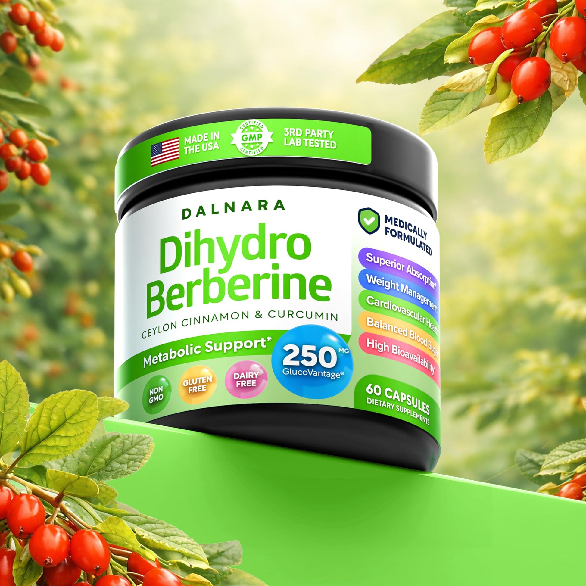 Dalnara Dihydroberberine Capsules 250mg, 60 Count - Supports Metabolic Wellness & Balanced Energy, Non-GMO,Dihydroberberine Supplement DalnaraBuy Supplements Australia