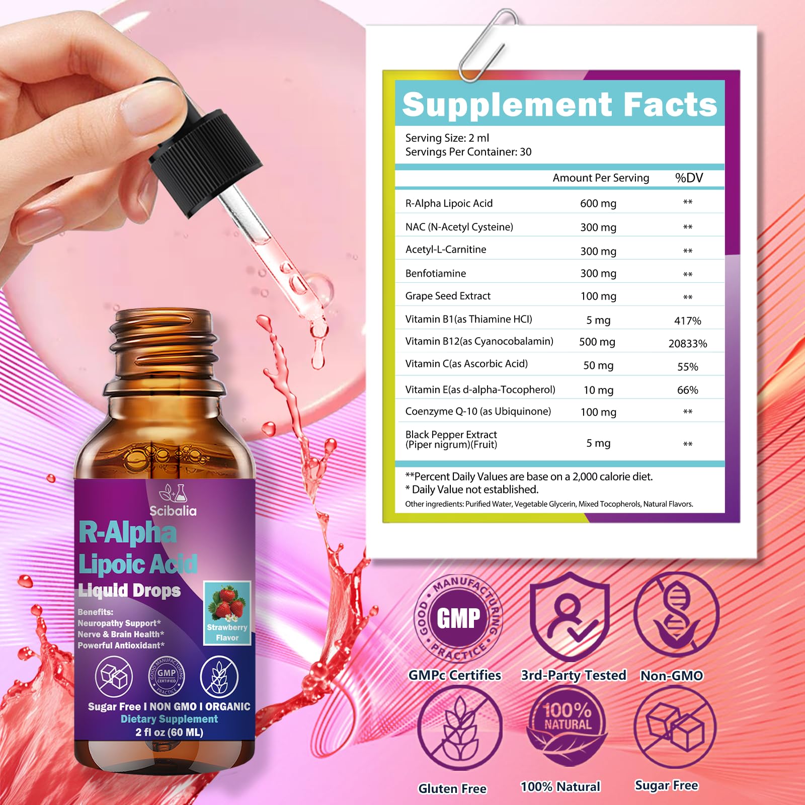 R Alpha Lipoic Acid 600mg Liquid Drops for Neuropathy, Advanced 11-in-1 Stabilized R-ALA Supplement w. Benfotiamine Acetyl L-Carnitine Vitamin C E for Antioxidant Nerve Brain Energy Health Non GMO ScibaliaBuy Supplements Australia