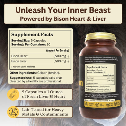 MK Supplements American Beast | Bison Liver & Heart Capsules | ~49x More CoQ10 Than Beef Liver | Regeneratively Raised Bison | 150 Capsules MK SupplementsBuy Supplements Australia