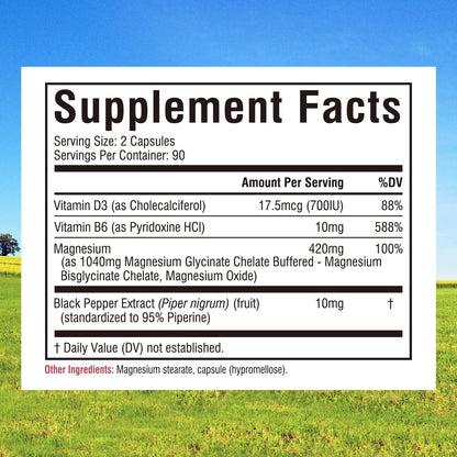 Innate Vitality Magnesium Glycinate Complex, 420mg Elemental Magnesium Per Serving, Enhanced Absorption, Black Pepper, Vitamin D3 & B6, Sleep Mood Bone Nerve Support, 180 Caps Innate VitalityBuy Supplements Australia