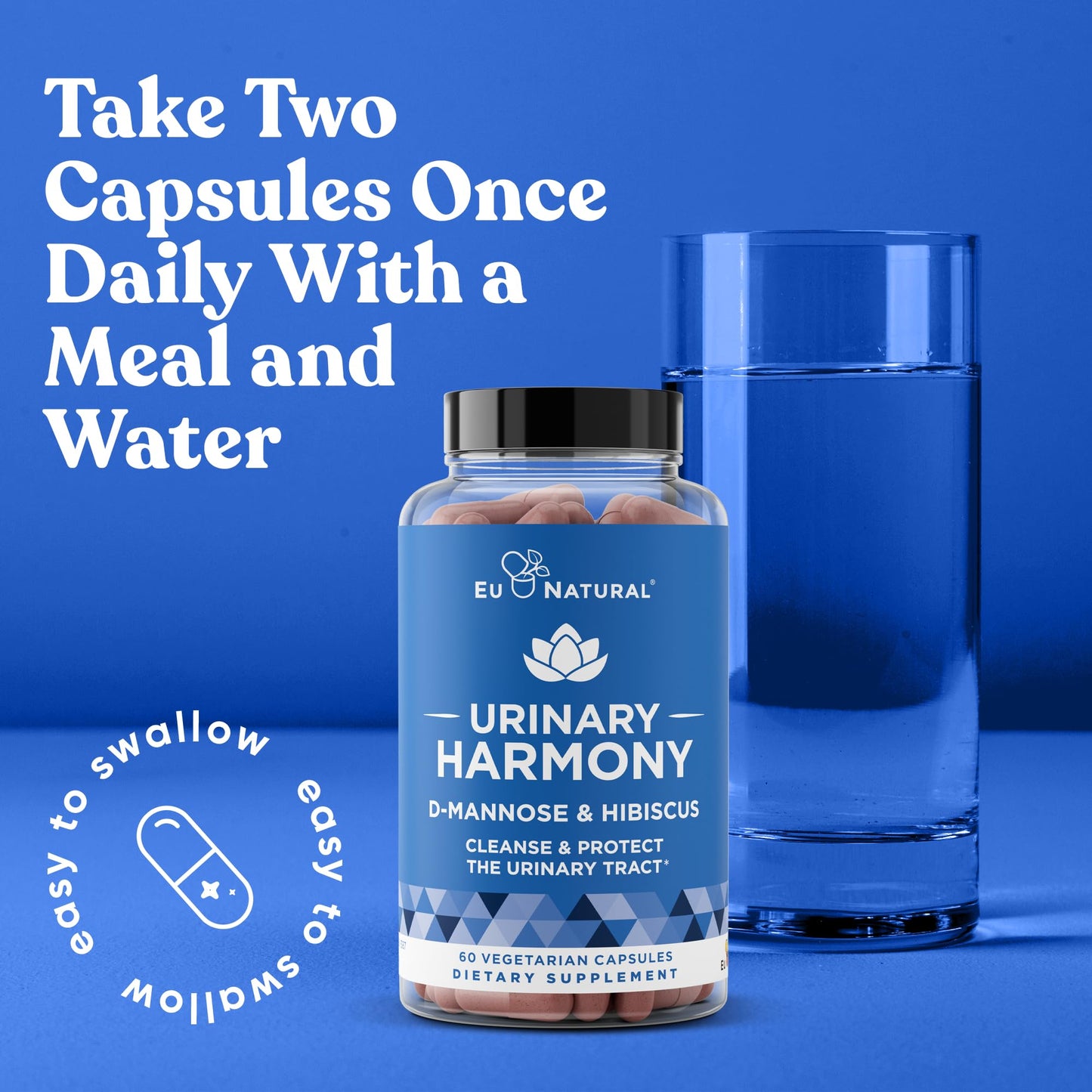 Eu Natural Urinary Harmony D-Mannose Supplement - Urinary Tract Health for Women - Fast-Acting Urinary Cleanse & Flush with Clinical-Strength D-Mannose & Hibiscus - 60 Capsules Eu NaturalBuy Supplements Australia