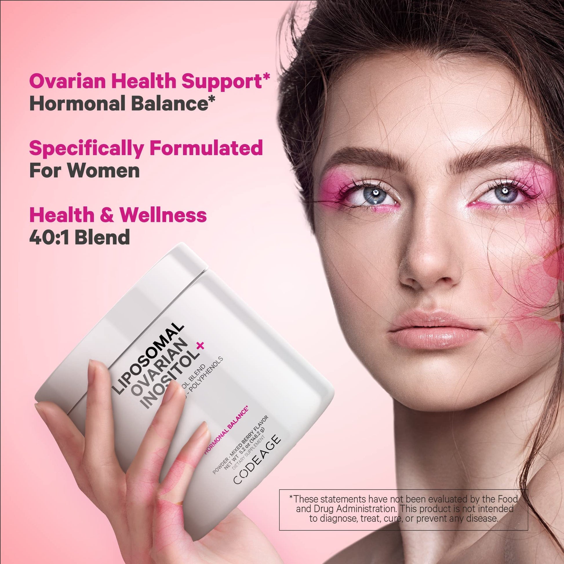 Codeage Liposomal Ovarian Inositol Powder - Myo-Inositol & D-Chiro-Inositol 40:1 Blend, Folate 5-MTHF, CoQ10, Pomegranate & Wild Blueberry - 2-Month Supply - Mixed Berry Flavor - Non-GMO, 60 Servings CodeageBuy Supplements Australia