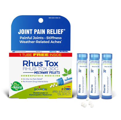 Boiron Rhus Tox 30C Homeopathic Medicine for Relief from Joint Pain, Muscle Aches, Swollen or Stiff Joints, and Weather Related Aches - 3 Count (240 Pellets) BoironBuy Supplements Australia