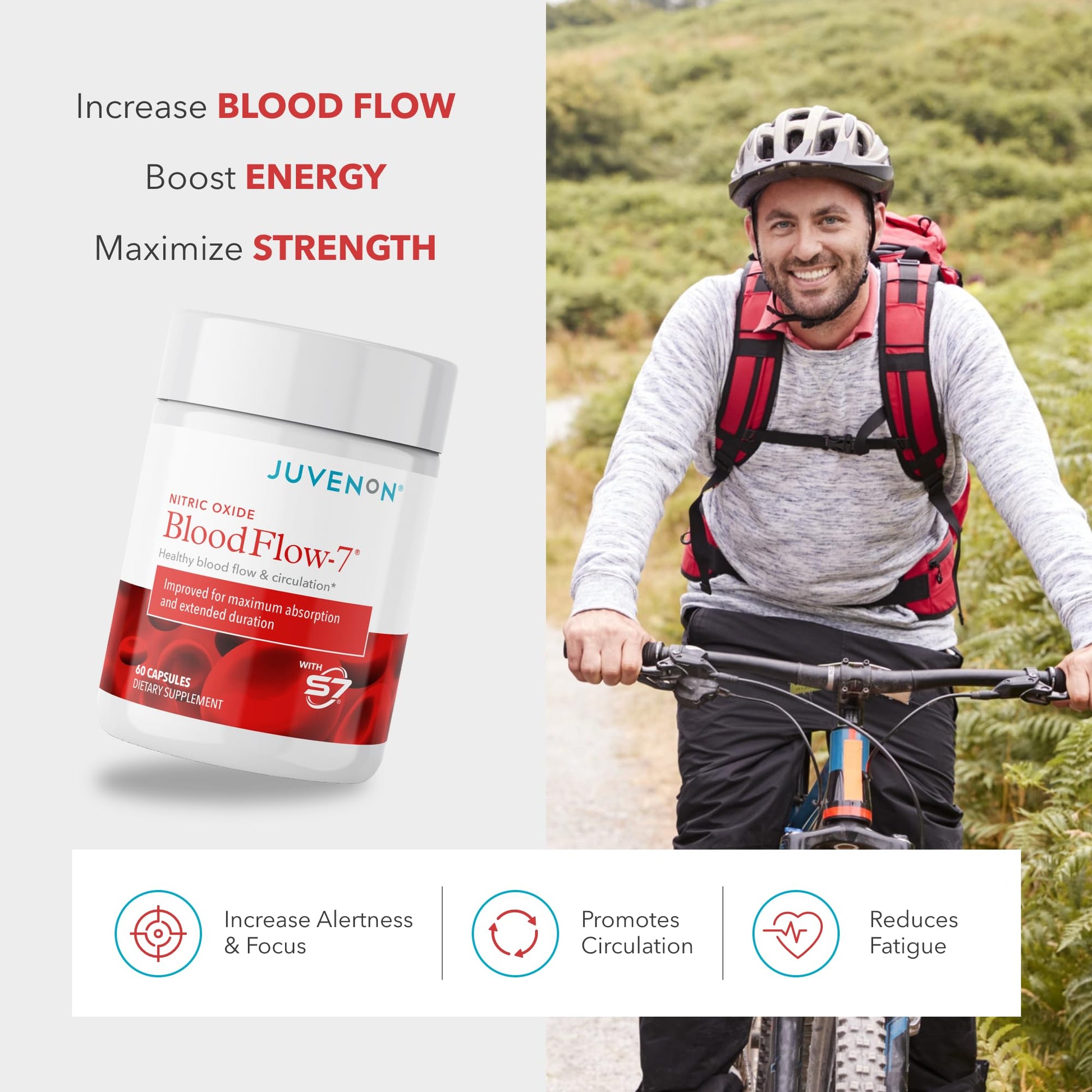 Juvenon BloodFlow-7 Nitric Oxide Supplements for Men & Women - Natural Nitric Oxide Booster with Nitrosigine® + S7® - Blood Flow & Circulation Support (1-Pack) JuvenonBuy Supplements Australia
