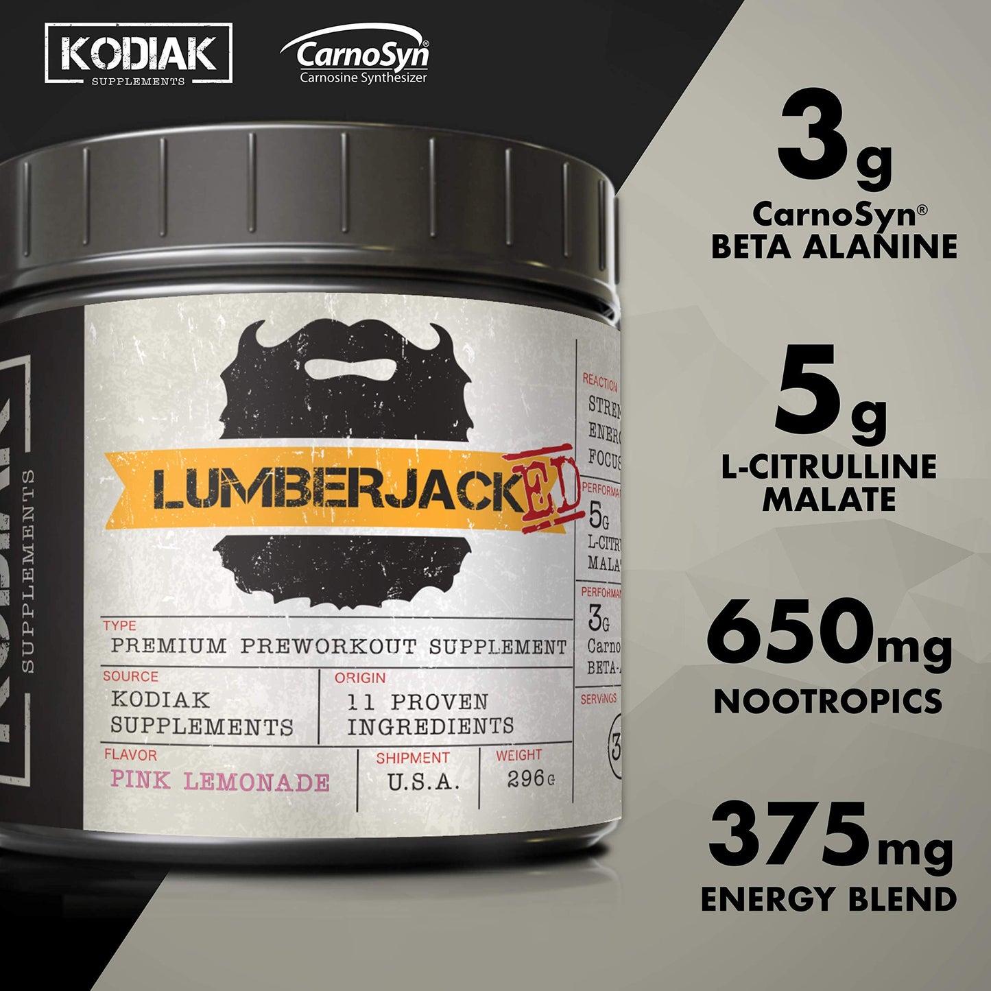 Kodiak Supplements LUMBERJACKED Pre-Workout Supplement with CarnoSyn 30 Servings Kodiak SupplementsBuy Supplements Australia