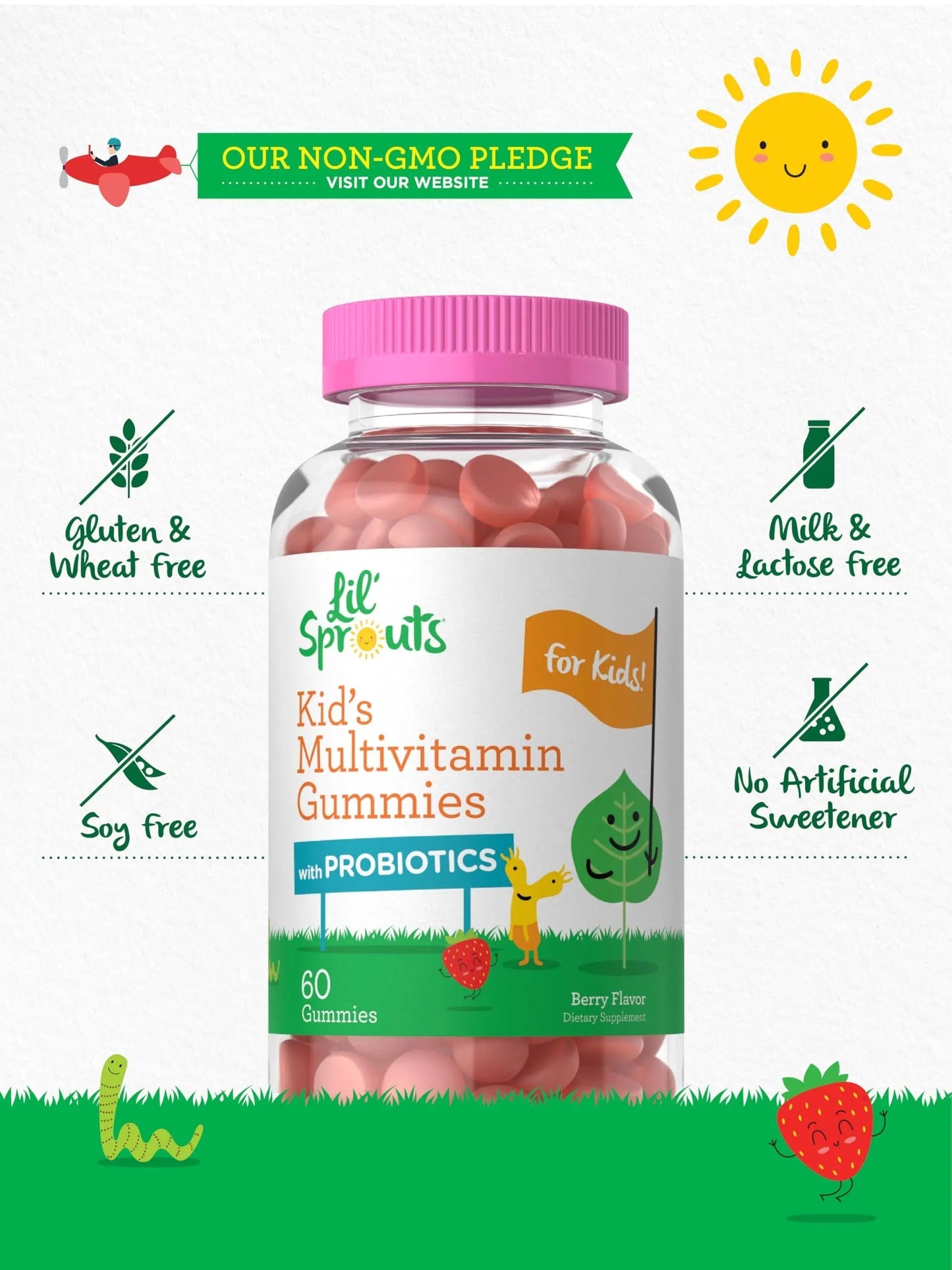 Carlyle Kids Multivitamin Gummies with Probiotics | 60 Chewables | Berry Flavor | Vegetarian, Non-GMO, Gluten Free Children's Supplement | by Lil' Sprouts | CarlyleBuy Supplements Australia