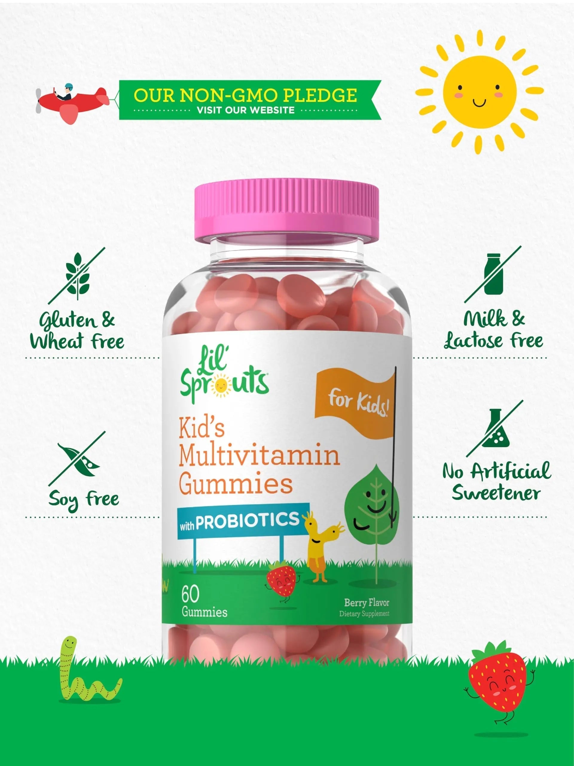Carlyle Kids Multivitamin Gummies with Probiotics | 60 Chewables | Berry Flavor | Vegetarian, Non-GMO, Gluten Free Children's Supplement | by Lil' Sprouts | CarlyleBuy Supplements Australia