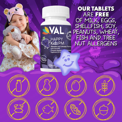 VAL Kids PM Magnesium Gummies | Sugar-Free Chewable Tablets with Chamomile, Magnesium Glycinate + Citrate + Taurate | Vitamin B6 & C | Natural Grape Flavor | Sleep & Calm Support | 60 Ct | Ages 4+ VALBuy Supplements Australia