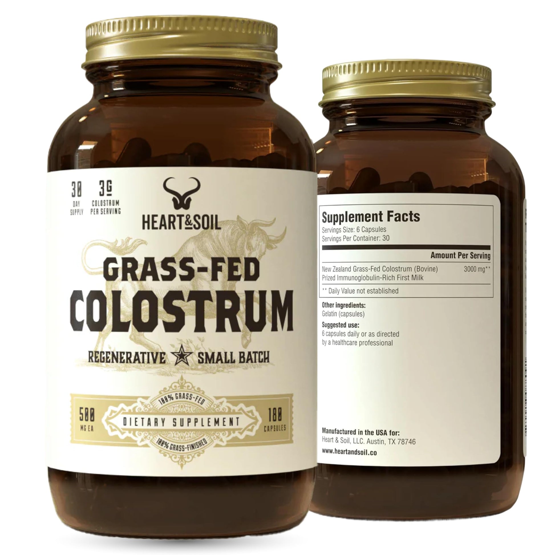 HEART & SOIL 100% Grass Fed & Finished Colostrum Supplement from Regenerative Cattle for Gut, Muscle & Immune Health – 3000mg Bovine Colostrum Capsules - Gut Health for Men & Women –180 Capsules HEART & SOILBuy Supplements Australia