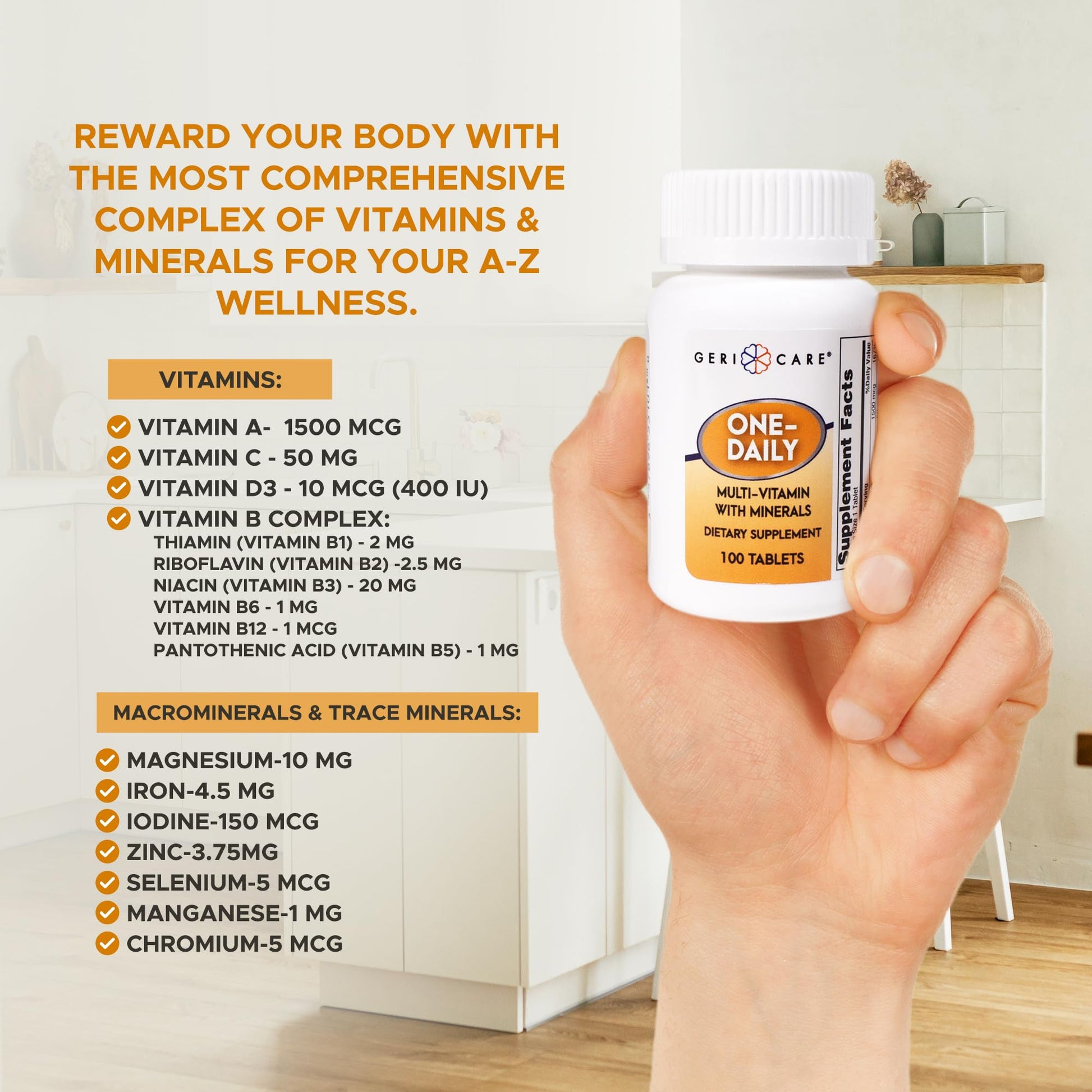 One-Daily Multivitamins with Minerals for Men & Women (100 Tablets) by GeriCare| High-Potency Multi-Vitamin & Multimineral Dietary Supplement for Immunity, Energy| Complete Daily Nutritional Support GeriCareBuy Supplements Australia