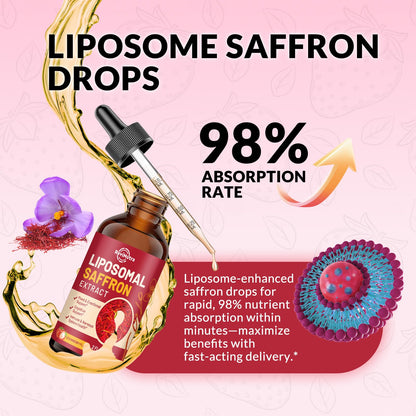 Saffron Supplements - 88.5mg Saffron Extract Liposomal Liquid Drops with Magnesium, Zinc, Ashwagandha, L-Theanine, Vitamin B6, D3 for Antioxidant Mood Energy Vision & Focus, Strawberry Flavor 2 Fl Oz ReviNutraBuy Supplements Australia