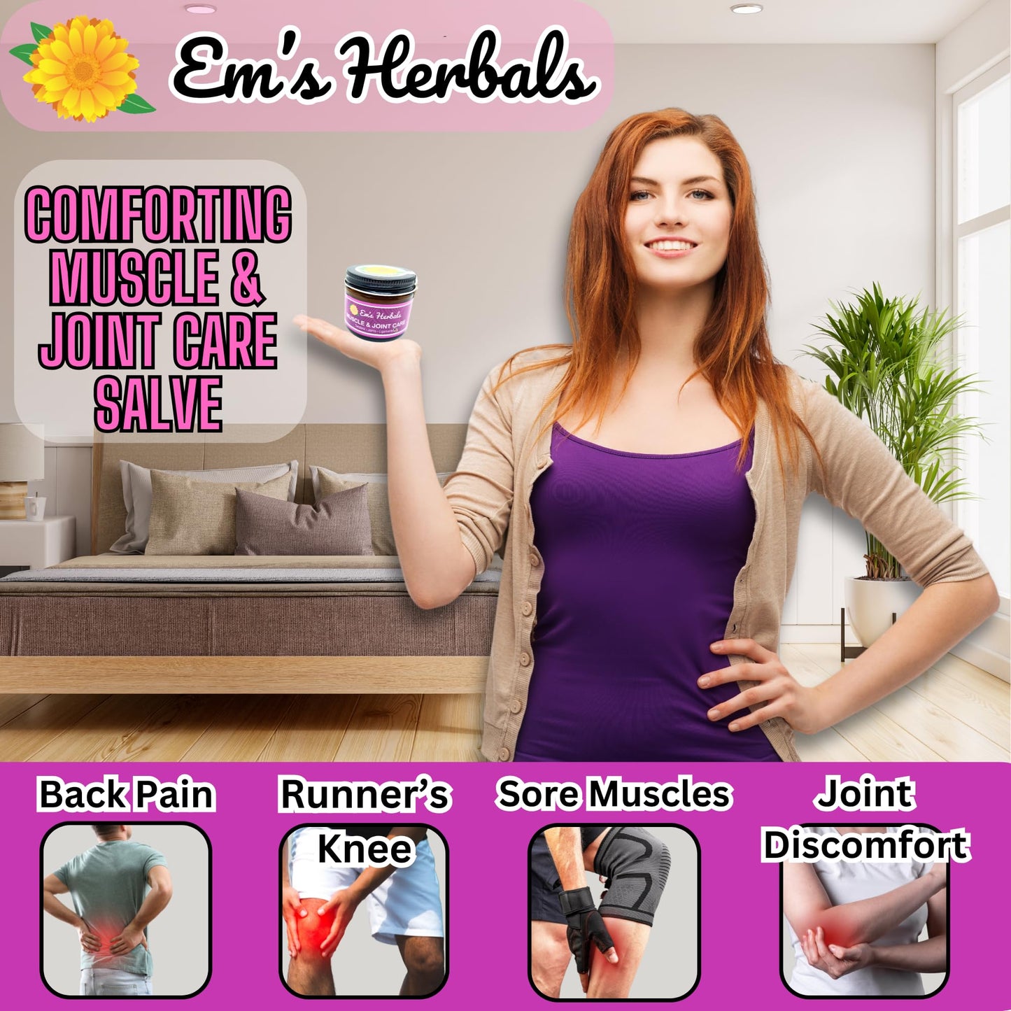 Em's Herbals, Muscle & Joint Care Arnica Salve - Amplified Arnica Salve Made with Menthol Crystals, and Effective Essential Oils to Penetrate Deep into Muscles, Joints, and Back Discomfort (2 oz) Em's HerbalsBuy Supplements Australia